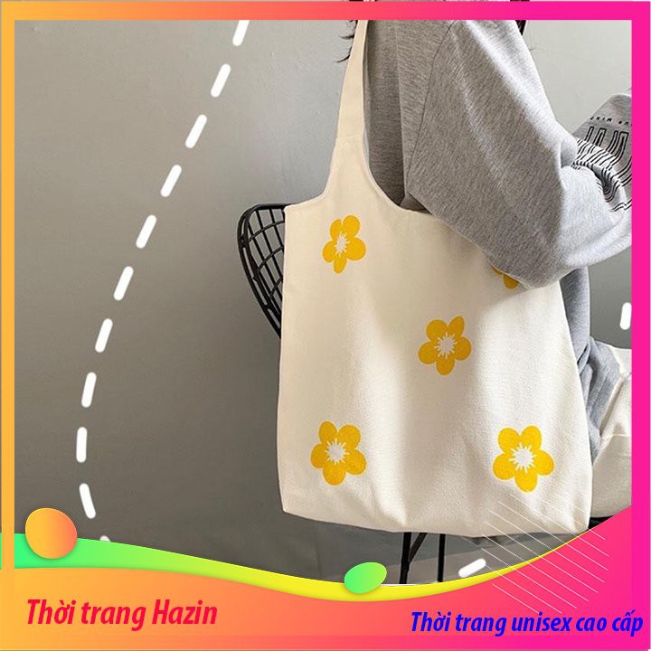 Túi tote vải bố đựng đồ canvas đeo vai Hazin thời trang mới nhất ,túi hoa mai phong cách Hàn Quốc