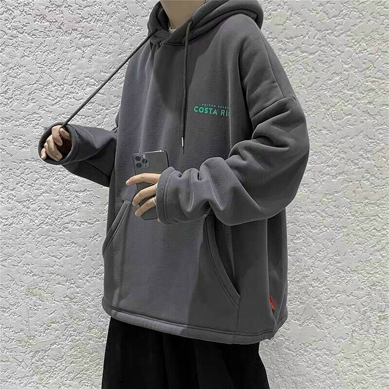 áo hoodie in hình cotarica màu xám sáng from rộng