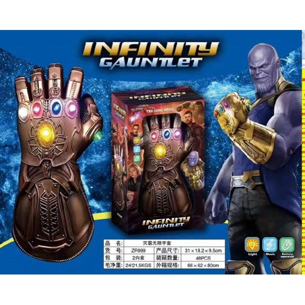 Găng tay thanos vô cực siêu bền siêu đẹp có nhạc có đèn (kèm pin)