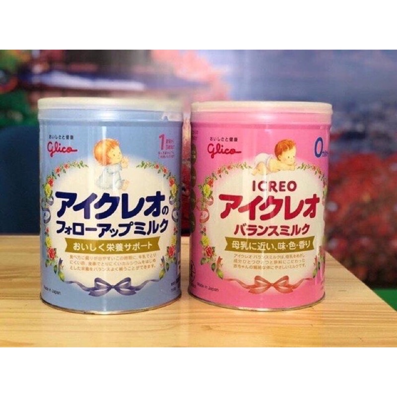 Sữa Glico Icreo số 0 và số 1, sữa hộp Glico màu hồng và xanh Nhật Bản 800g