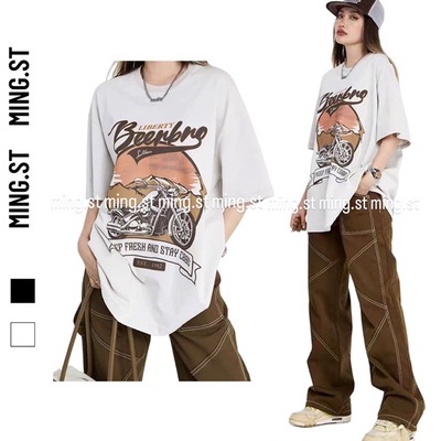 Áo Thun Tay Lỡ 100% Cotton 2 Chiều Dáng Rộng Unisex, Áo Phông Nam Nữ Oversize Hình In chữ beer