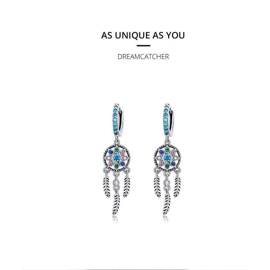 Khuyên Tai BAMOER Bằng Bạc 925 Thiết Kế Hình Dreamcatcher Thời Trang Cho Nữ