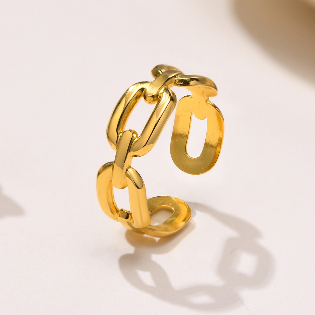 Nhẫn mở Vnox bằng thép không gỉ màu vàng kim có thể điều chỉnh phong cách đường phố cho nữ