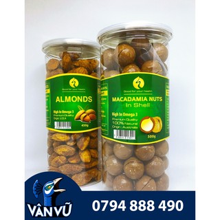 Combo macca úc nứt vỏ 500g - hạnh nhân rang bơ mỹ 450g