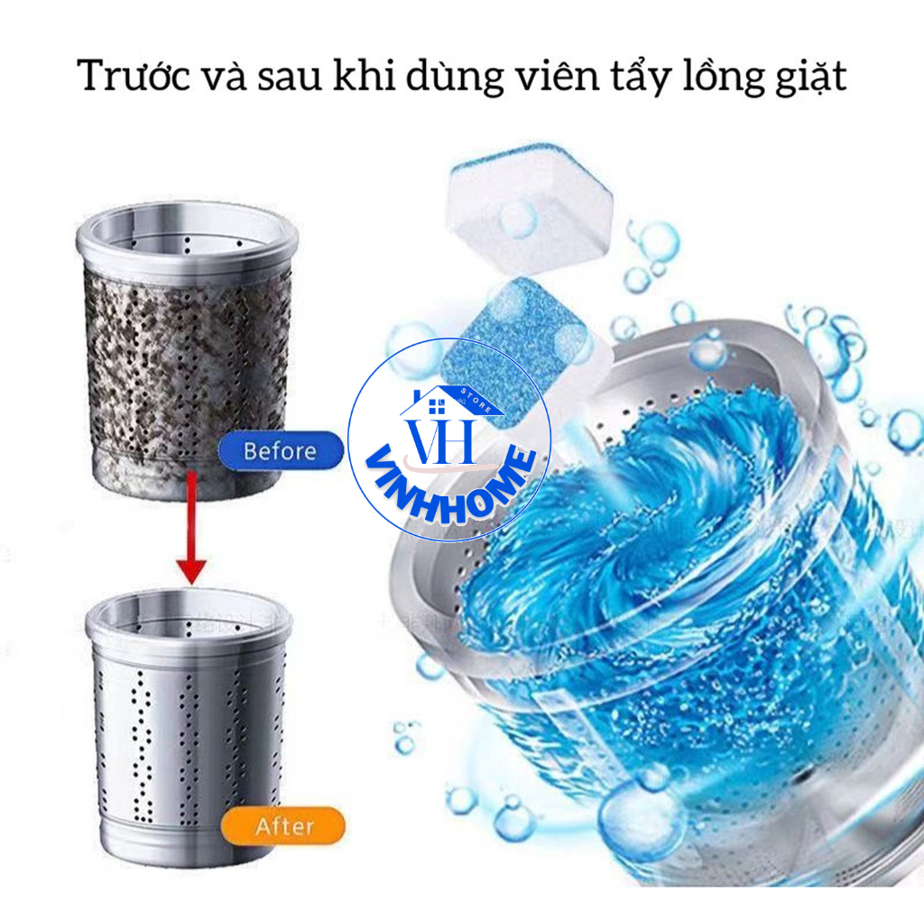 Set 12 Viên tẩy lồng máy giặt/Viên tẩy diệt khuẩn và loại bỏ các chất cặn trong máy giặt hiệu quả