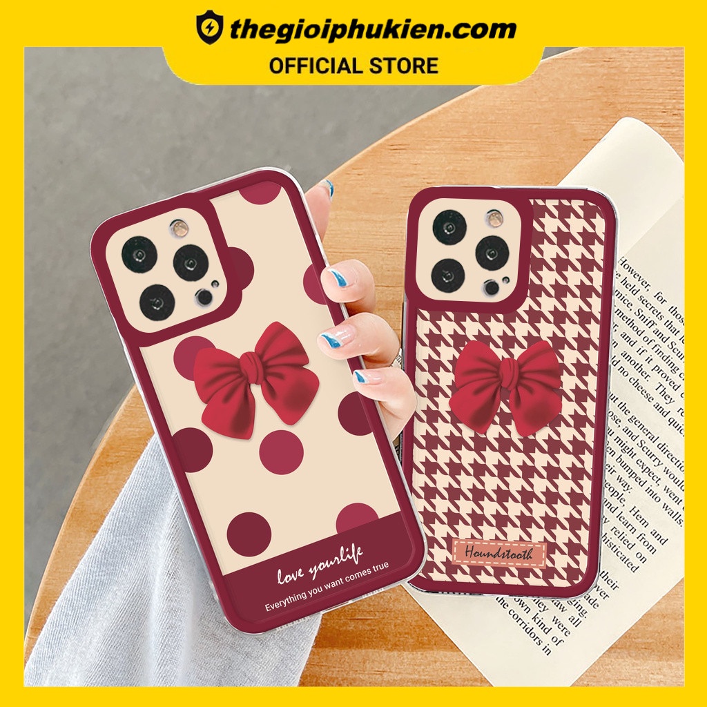 Ốp iphone - Ốp lưng iphone cạnh vuông viền camera Nơ tí hon dành cho ip 6 đến 14promax - G44