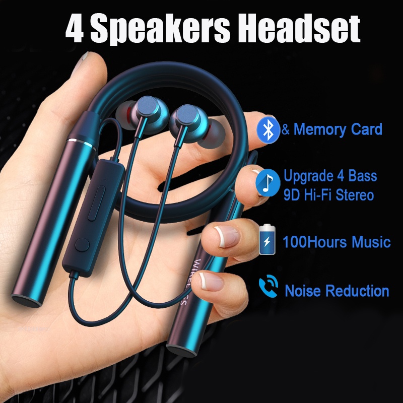 【2022 Free Shipping+10%Cashback】Tai Nghe Đeo Cổ Bluetooth Không Dây 100 Tiếng Có Mic Dành Cho Nam Nữ