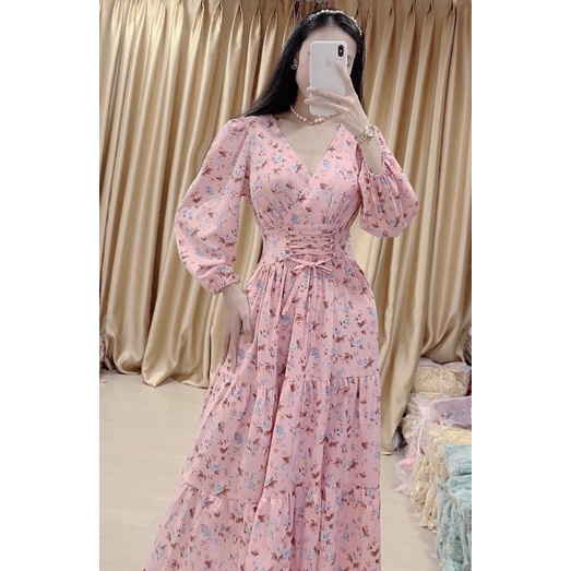 Váy maxi hoa nhí dài tay