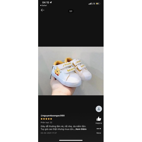 Giày quai dán Pooh H&M sz 18-24