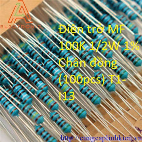 Điện trở MF 100K 1/2W 1% Chân đồng (100pcs) T1-I13