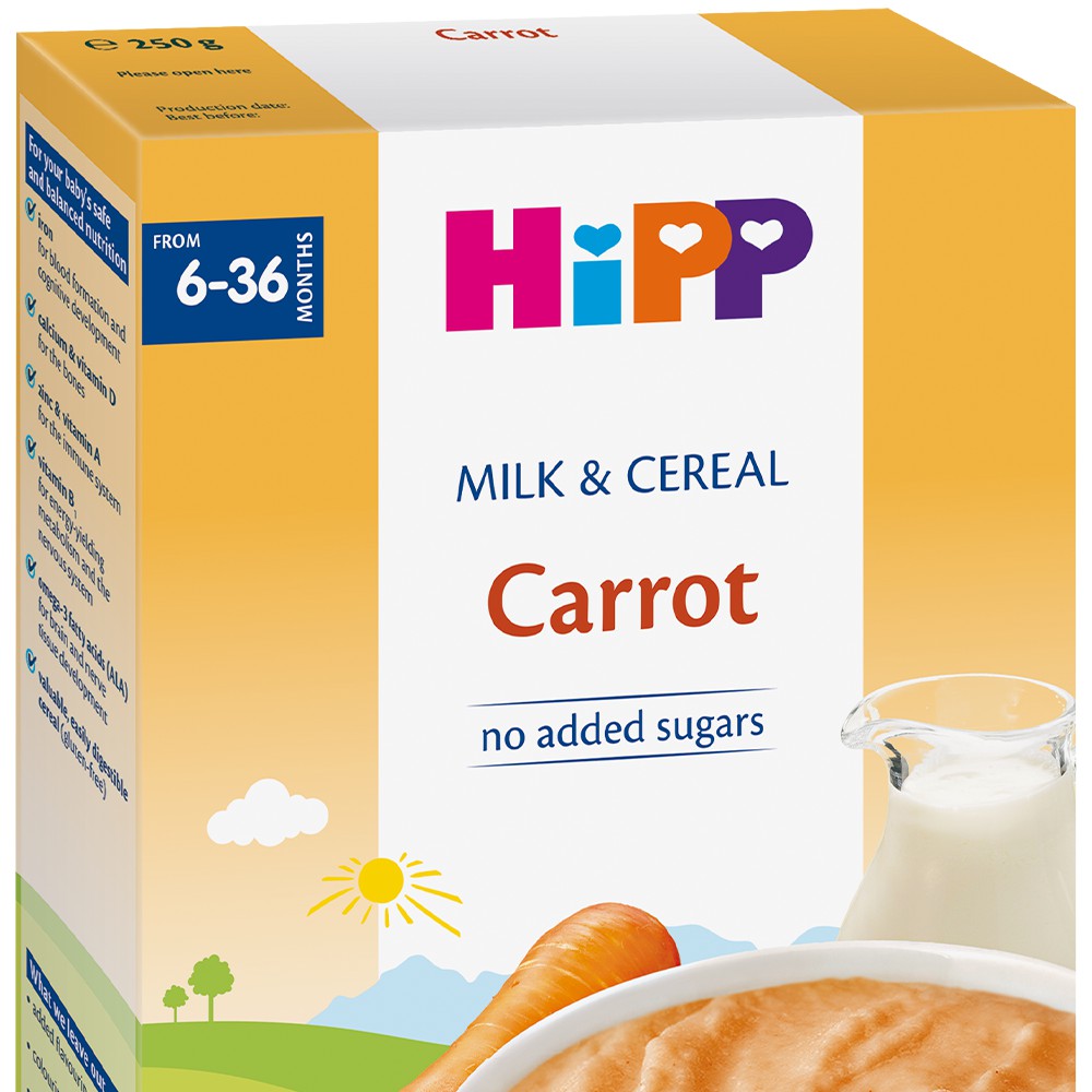 Bột ăn dặm dinh dưỡng Sữa, Ngũ cốc & rau củ - Cà rốt HiPP Organic 250g