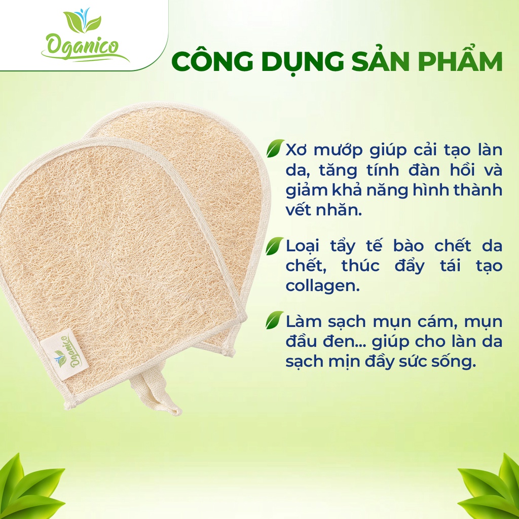 Găng tay tắm xơ mướp tự nhiên tẩy tế bảo chết, massage body - Oganico