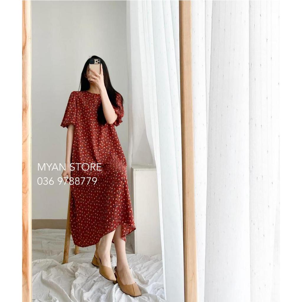 Váy hoa dáng dài tay bồng 2 lớp VVN042118