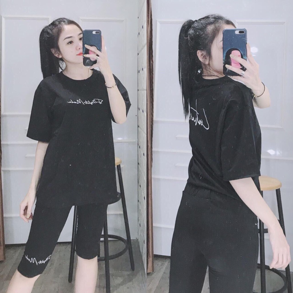 Bộ đồ nữ mùa hè - Bộ đồ nữ set áo phông form rộng tay lỡ + quần lửng - Chất vải mềm mịn, mặc mát. HL4887
