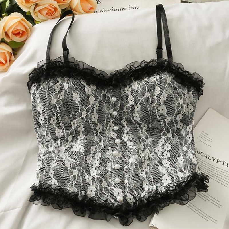 Áo hai dây co giãn họa tiết ren hoa thời trang gợi cảm cho nữ