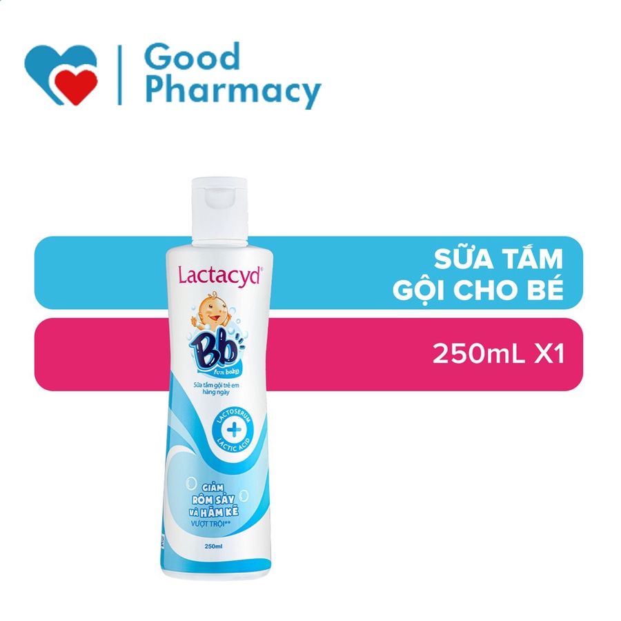 Sữa tắm gội cho bé Lactacyd Bb giúp giảm rôm sảy &amp; hăm kẽ vượt trội - Chai 250ml