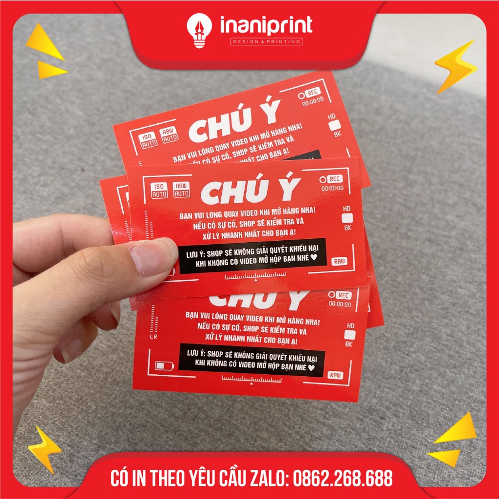 Tem dán quay clip trước khi mở hàng - Kích thước 9x5 - Có keo mặt sau
