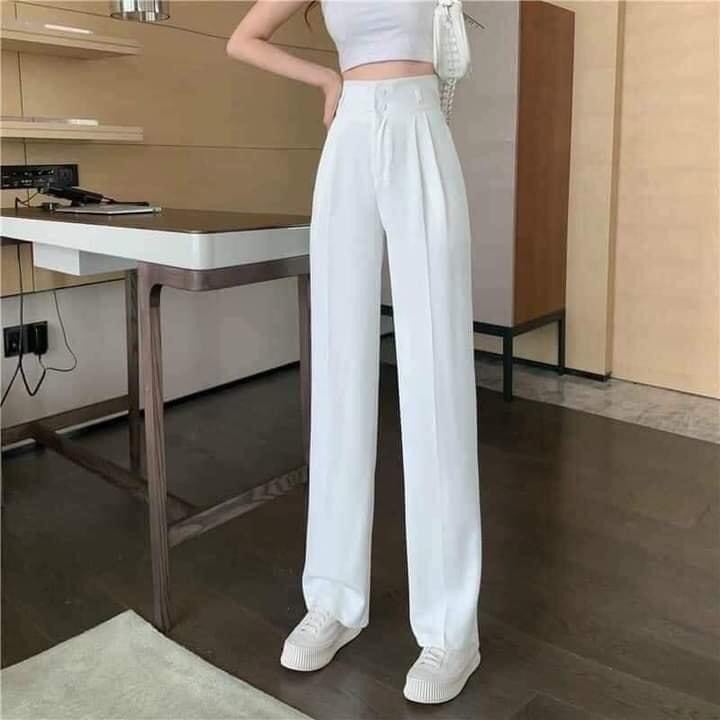 Quần ống suông nữ bigsize lưng cao - Quần culottes dài 100cm cạp bản to 7 phân 2khuy siêu Hot