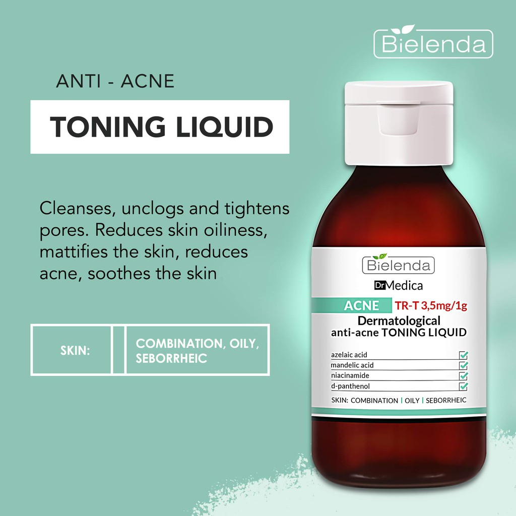 Toner Bielenda Dr Medica Anti-acne Dermatological Toning Liquid làm sạch sâu &amp; dịu da, giảm mụn, kiềm dầu nhờn