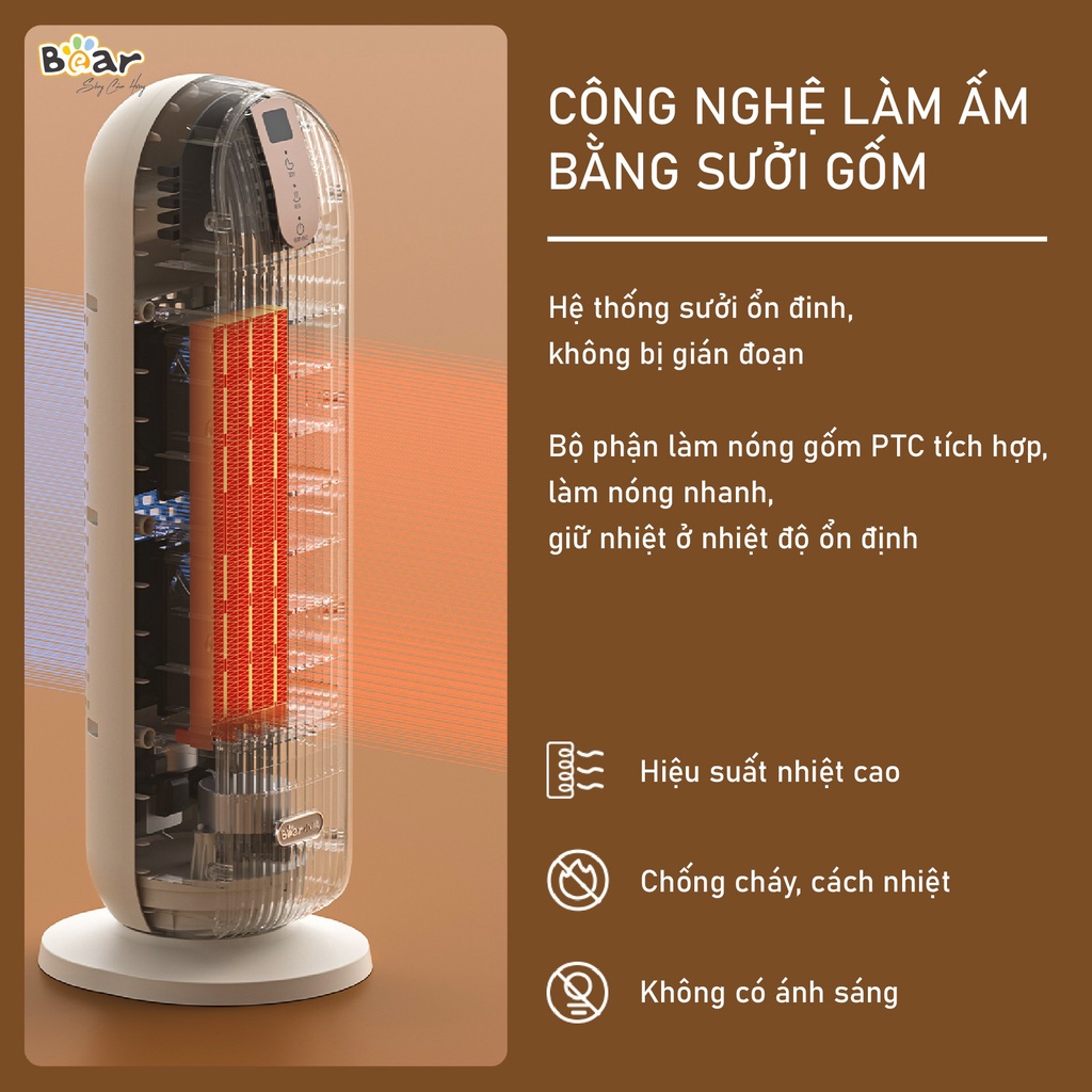 Máy sưởi gốm Quạt sưởi gốm Bear DNQ-C20H5 ấm nhanh, không ồn, không gây khô da phù hợp cho phòng ngủ, phòng khách