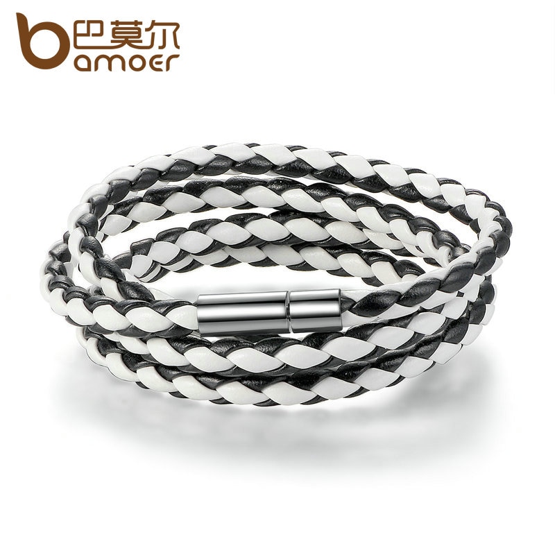 Vòng tay BAMOER PI0063 thiết kế dây da với khóa từ tính có thể điều chỉnh năng động cho nam nữ