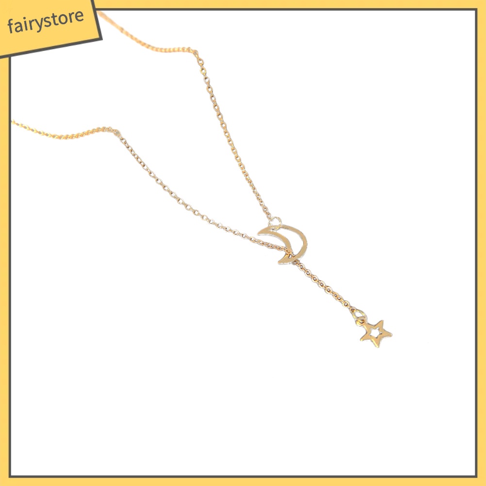 Dây chuyền mặt trăng và ngôi sao năm cánh đơn giản thanh lịch