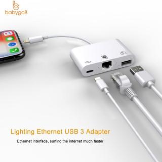 Bộ ChuyểN ĐổI Lightning + USB 3.0 + RJ45 Ethernet LAN 3 Trong 1 Cho iPhone iPad - MàU TrắNg