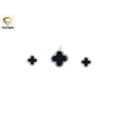 Bộ trang sức mặt chuyền và bông tai bạc Ý 925 Huệ Ngân - Cỏ bốn lá may mắn PP1511-RYE140928
