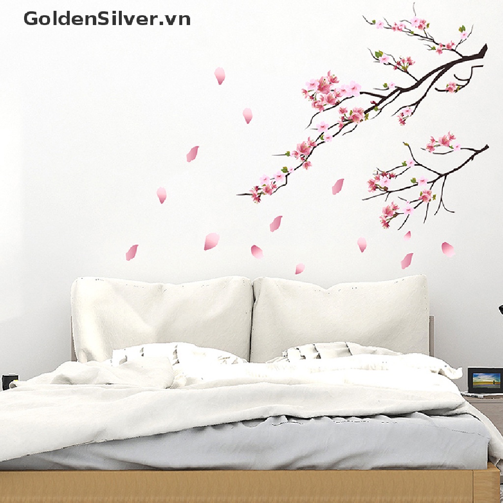 Giấy Dán Tường Màu Bạc / Vàng Họa Tiết Hoa Anh Đào Xinh Xắn Trang Trí Nội Thất