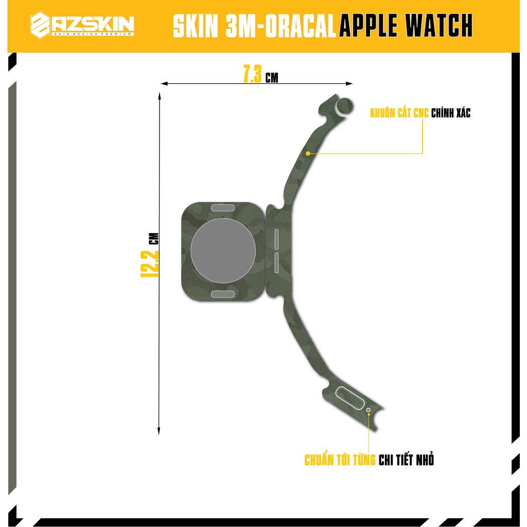 Miếng Dán Skin Apple Watch Camo Xanh |SK_AWCAMO02| Chất Liệu Film 3M Cao Cấp, Khuôn Tạo Sẵn Cắt, CNC, Dễ Dán Tại Nhà