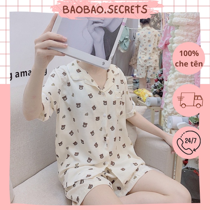 Pijama nữ mặc nhà dễ thương, bộ đồ ngủ pijama áo cộc quần cộc chất đũi mềm họa tiết cao cấp có size