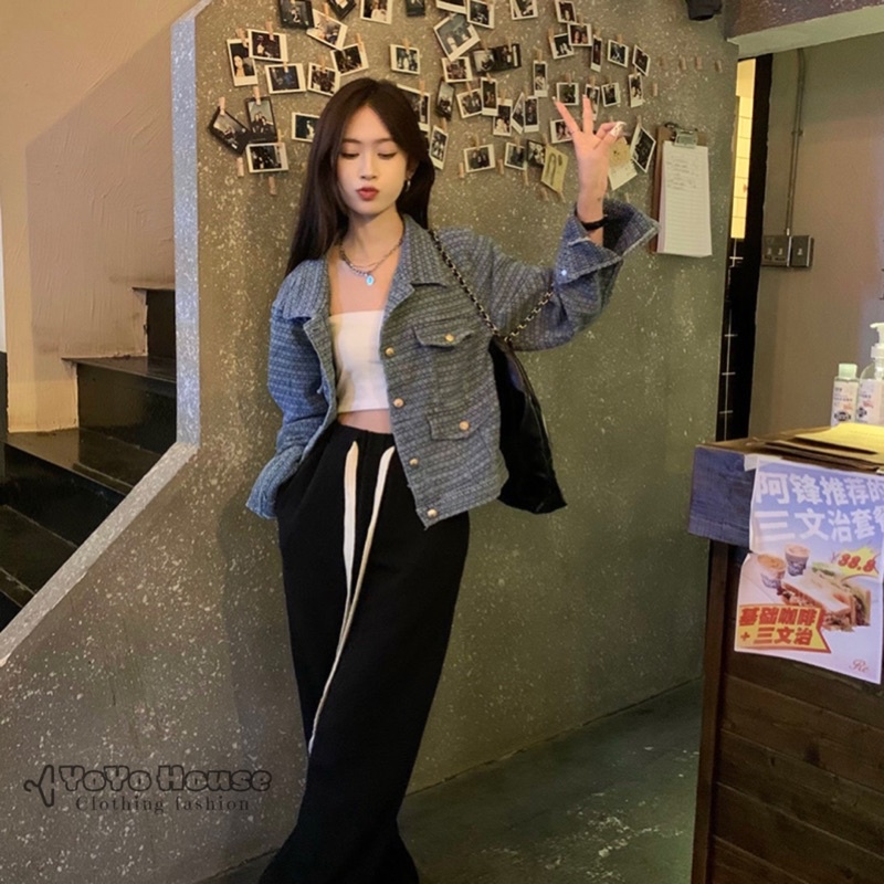 Áo khoác denim mỏng dáng ngắn cài khuy thời trang thu đông 2022