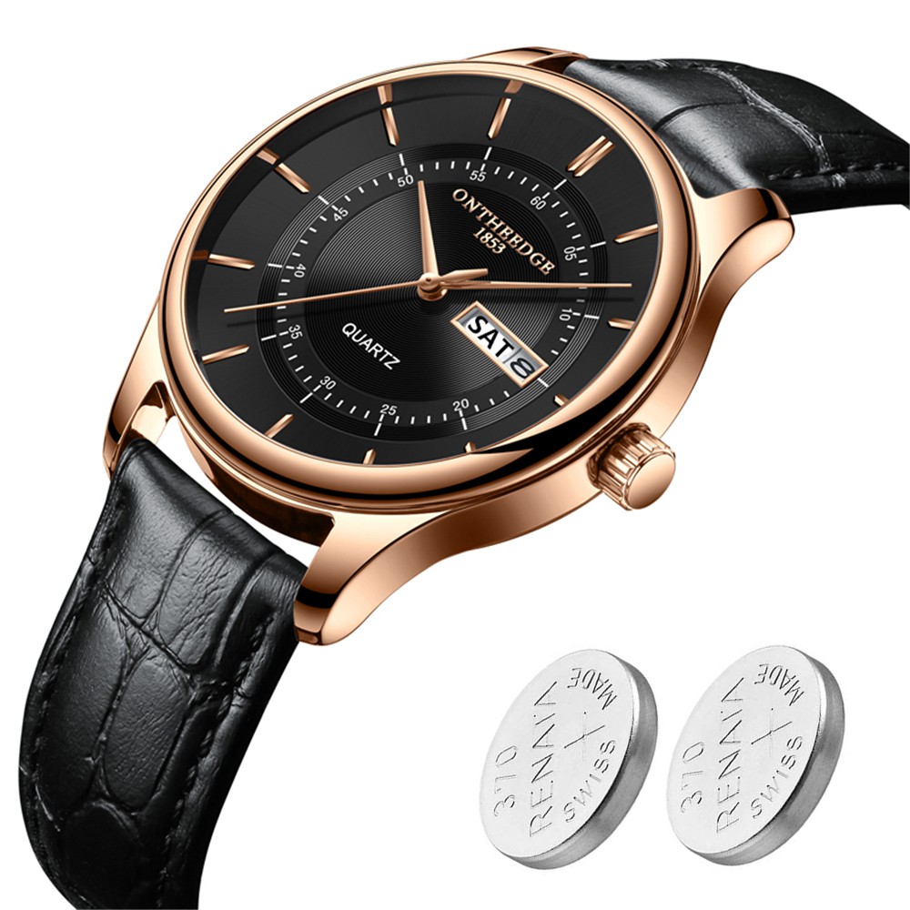 (NEW) Đồng hồ nam Ontheedge R08 full box có lịch thứ ngày dây da cao cấp + Tặng 2 viên pin Nhật