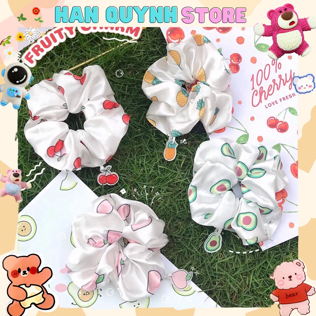 1  Buộc Tóc Vải Scrunchies Trái Cây🌸Họa Tiết .
