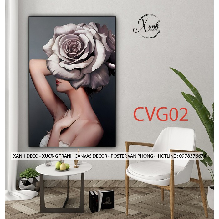 Tranh canvas cô gái nghệ thuật TCVG37 tặng đinh treo tranh