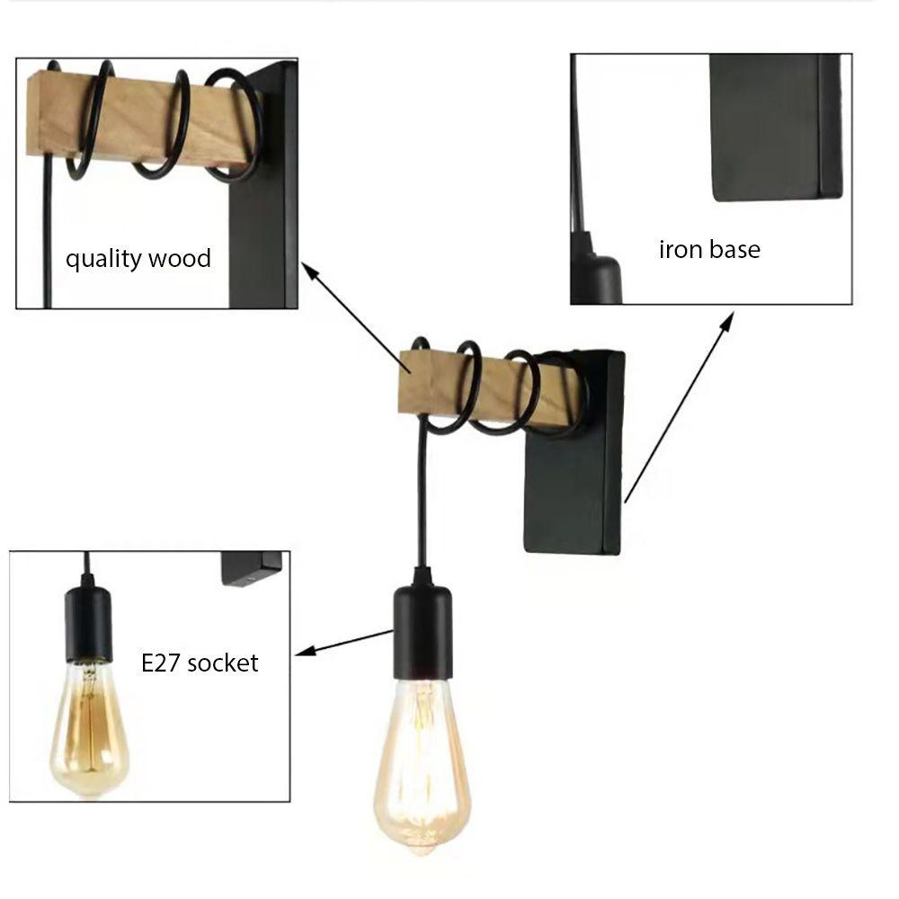 JARRED Đèn Treo Tường E27 Bằng Gỗ Phong Cách Vintage Đơn Giản