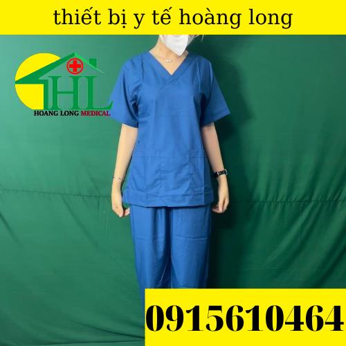 Bộ scrubs bác sĩ, quần áo y tế xanh cổ vịt đậm nam, nữ các size S M L XL