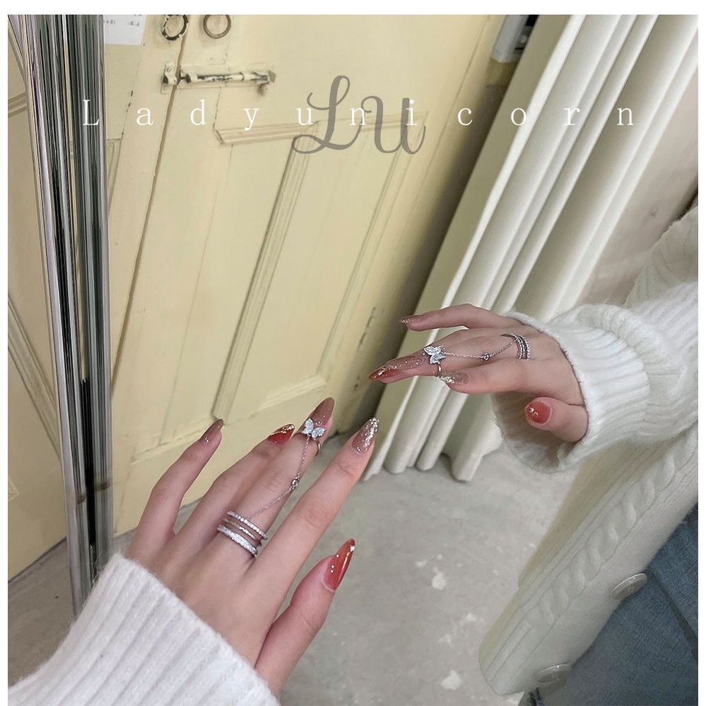 Nhẫn Một Mảnh Đính Đá zircon Tua Rua Hình Bướm Phong Cách Âu Mỹ Cho Nữ