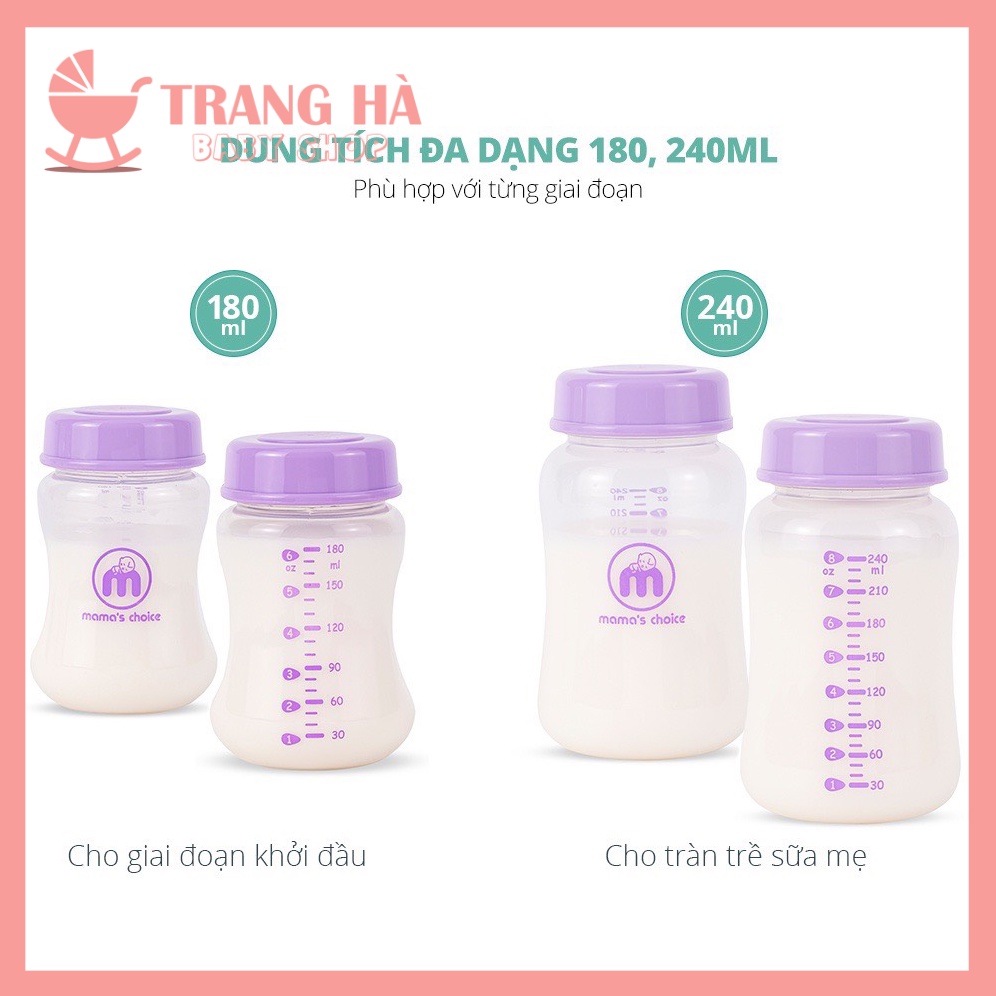 Bình Trữ Sữa Cổ Rộng Mama's Choice 180ml-240ml Tương Thích Máy Hút Sữa Spectra, Avent, Fatz, Rozabi, Cimilre