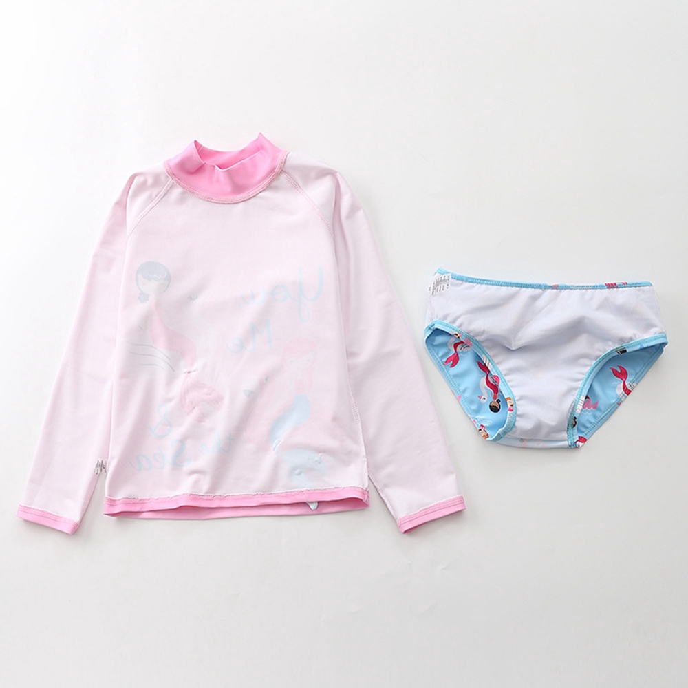 1-10 Years Long Sleeve Girls Swimwear Cartoon Flamingo Unicorn Baby Girls Swimsuits Infant Toddler Swimming Suit