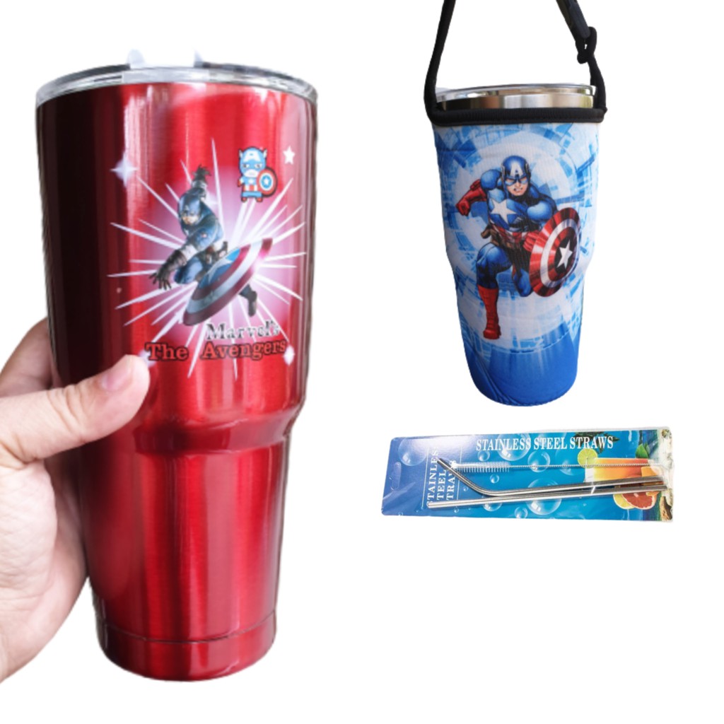 COMBO LY GIỮ NHIỆT 900ML CAPTAIN ĐỎ (TÚI, 2 ỐNG HÚT, 1 CỌ)