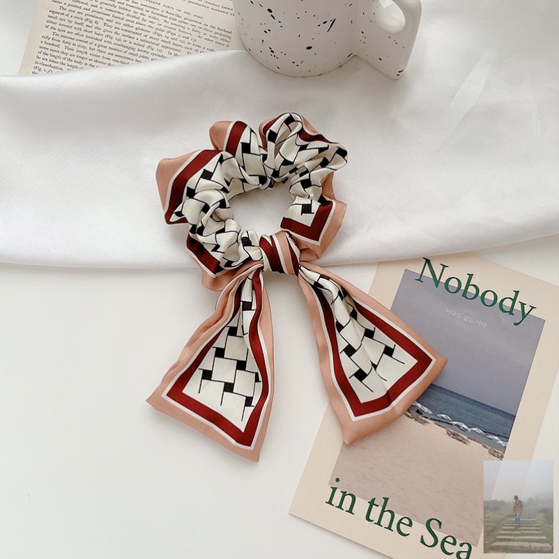 Dây côt tóc vải lụa hoa văn phong cách Hàn Quốc