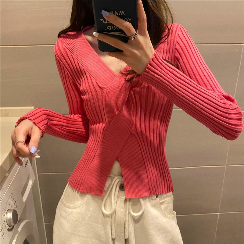 Áo Giữ Nhiệt Nữ New Knitted Top Women's White Sweater Slim Long Sleeve