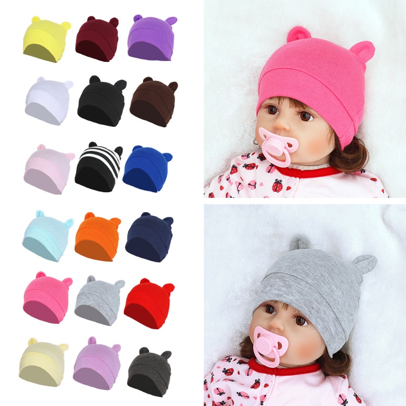 Mũ beanie tai dễ thương màu trơn thời trang thu đông cho bé sơ sinh