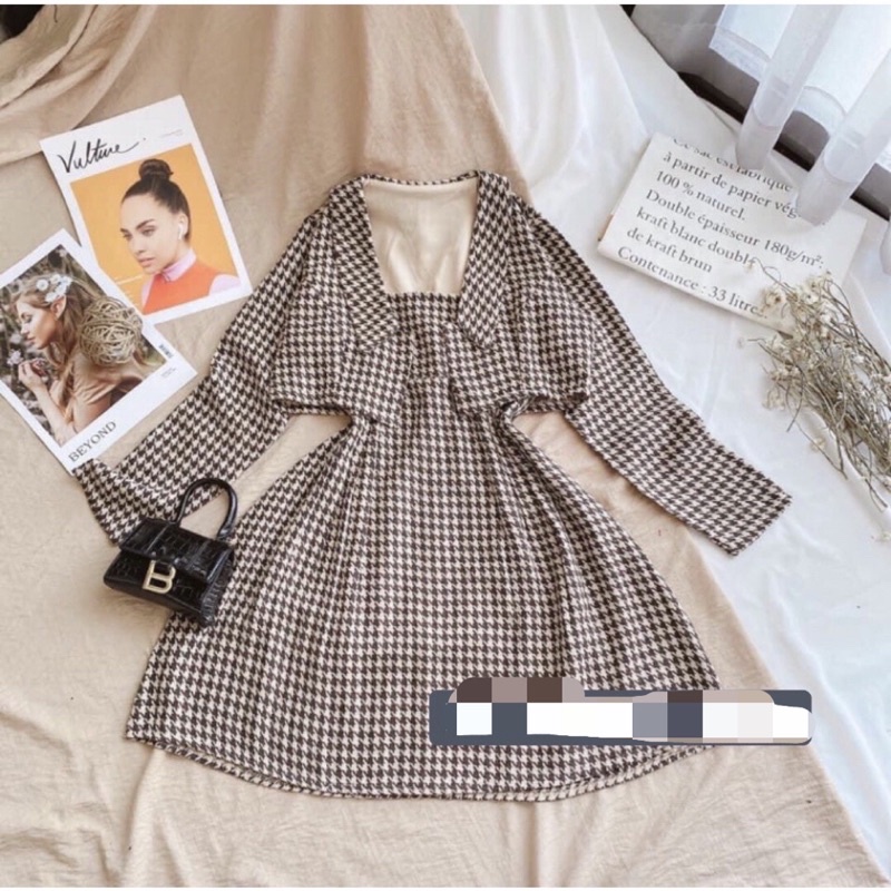 Bộ Váy Dạ Kèm Áo Khoác Croptop Caro, Set Váy Dạ Kèm Khoác Blazer Họa Tiết Caro / Size S-M / Cáo Hồng Shop | BigBuy360 - bigbuy360.vn