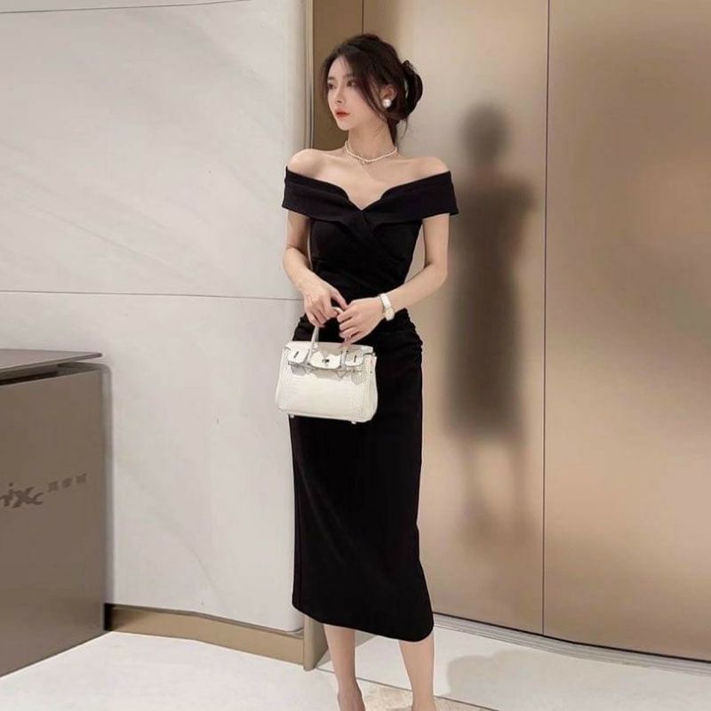 Đầm body nhún eo trễ vai