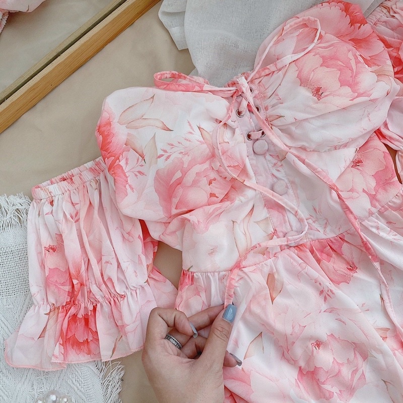 Đầm maxi hoa trễ vai rút dây ngực | BigBuy360 - bigbuy360.vn