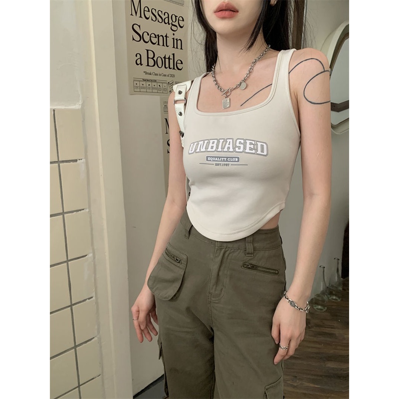 Áo Croptop Sát Nách In Chữ Thiết Kế Quyến Rũ Cho Nữ
