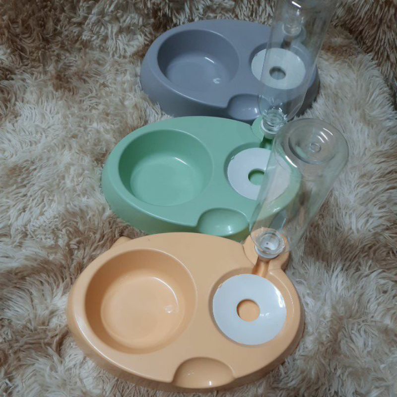 Bát ăn kèm bình tự động cho chó mèo hình gấu (kèm bình tự động)