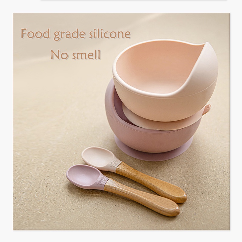 Bộ Tô Và Muỗng Ăn Bằng Silicone Cấp Thực Phẩm Có Giác Hút Cho Bé